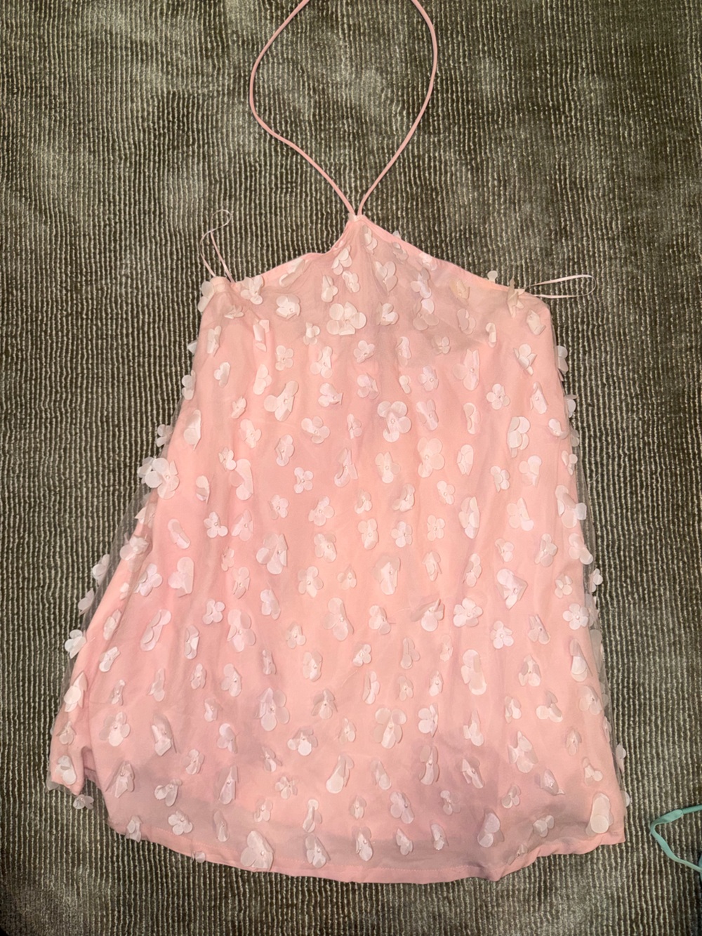 Women’s Pink Floral Appliqué Halter Dress